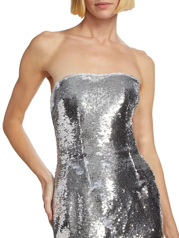 LAQUAN SMITH SEQUINED STRAPLESS MINI DRESS