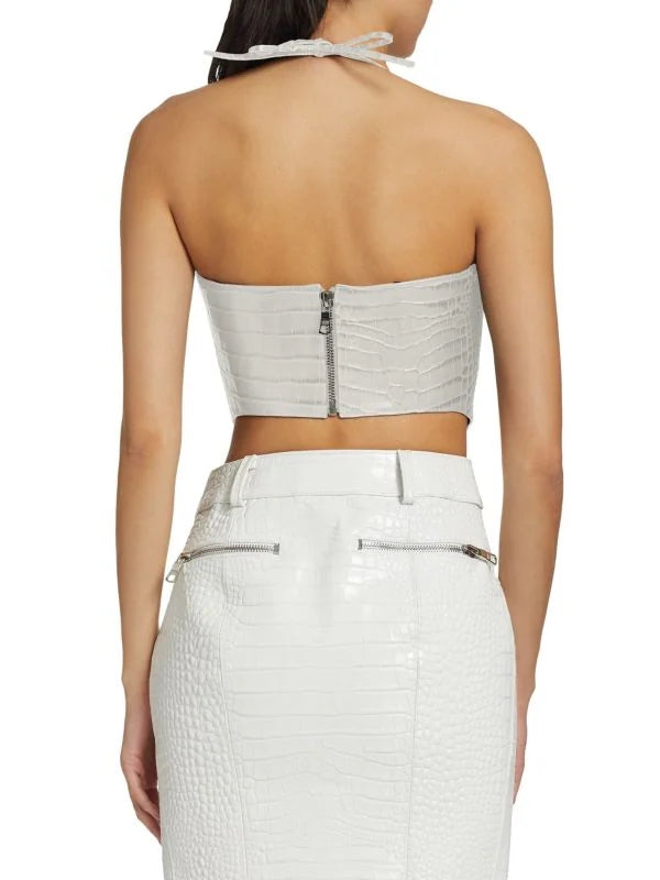 LAQUAN SMITH CROCODILE-EMBOSSED LEATHER BUSTIER