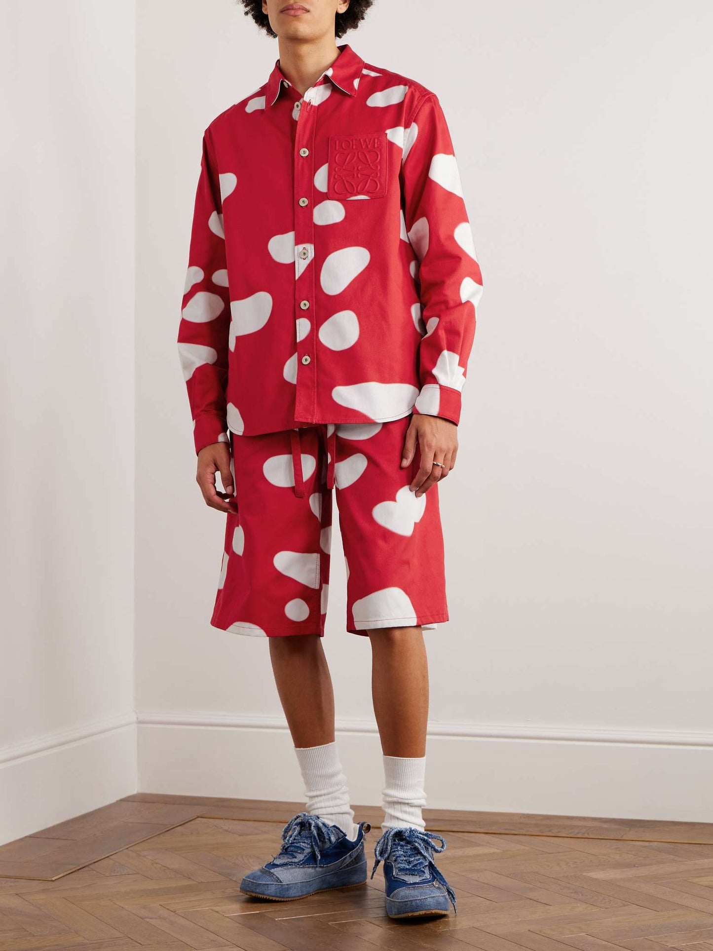 LOEWE LOGO-DEBOSSED PRINTED COTTON-TWILL SHIRT
