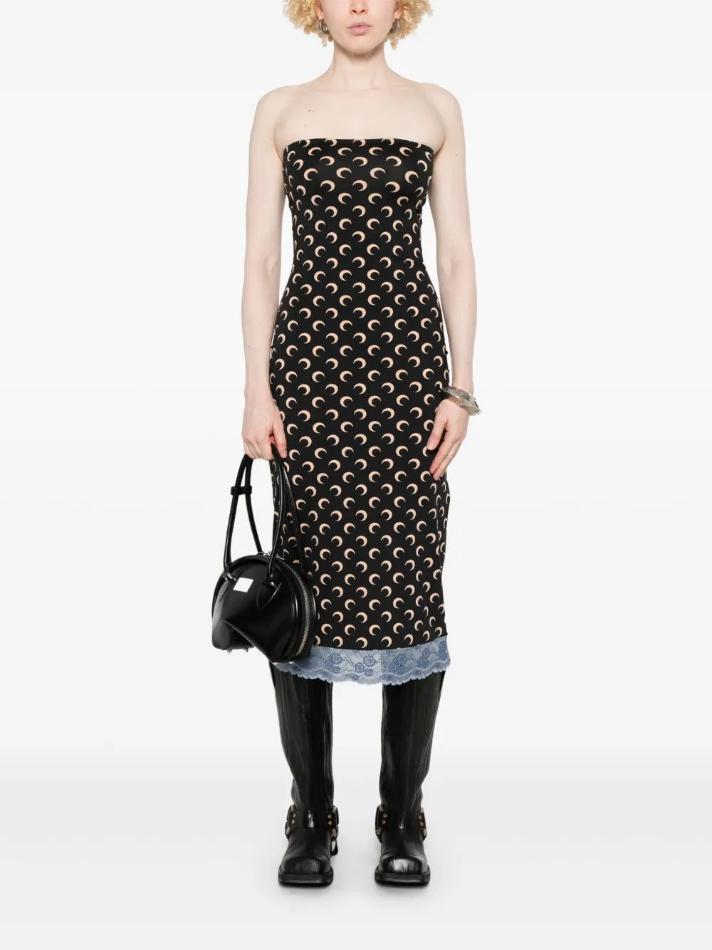 MARINE SERRE RECYCLED MOON JERSEY BUSTIER MIDI DRESS