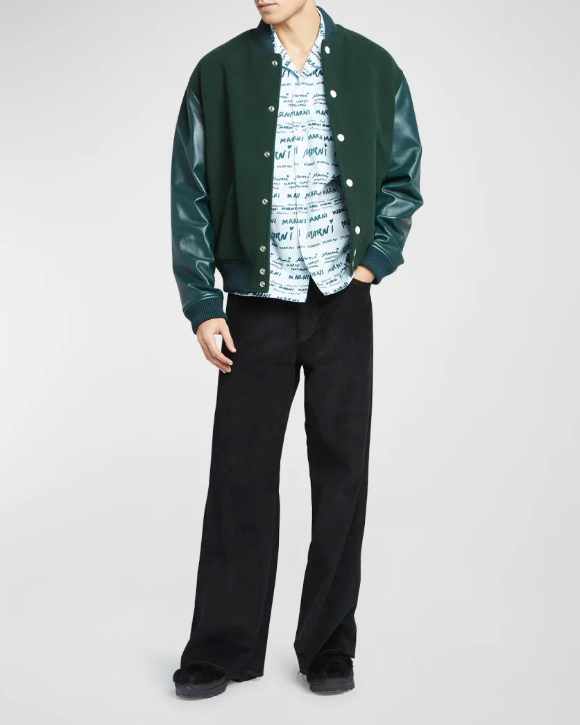 MARNI LEATHER AND KNITTED VARSITY JACKET
