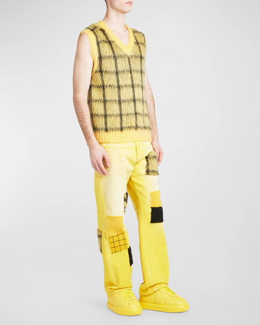 MARNI SHAGGY WINDOWPANE V-NECK VEST