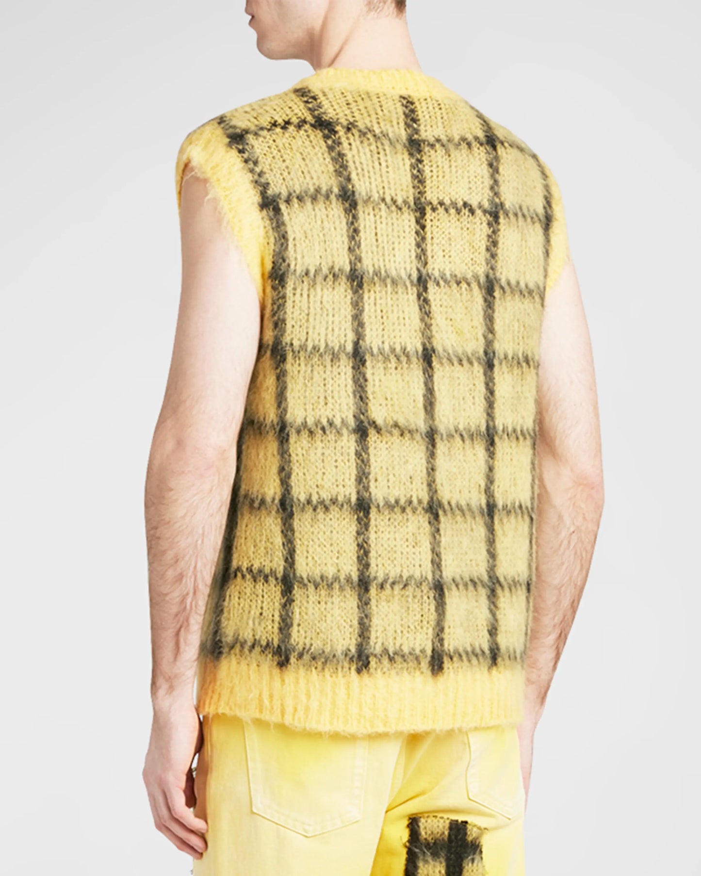 MARNI SHAGGY WINDOWPANE V-NECK VEST