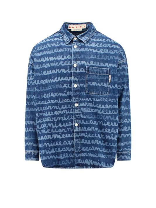 MARNI SCRIBBLE LOGO PRINT DENIM SHIRT