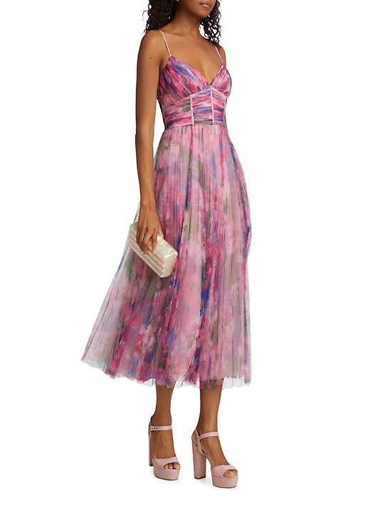 ML MONIQUE LHUILLIER TULLE MIDI-DRESS