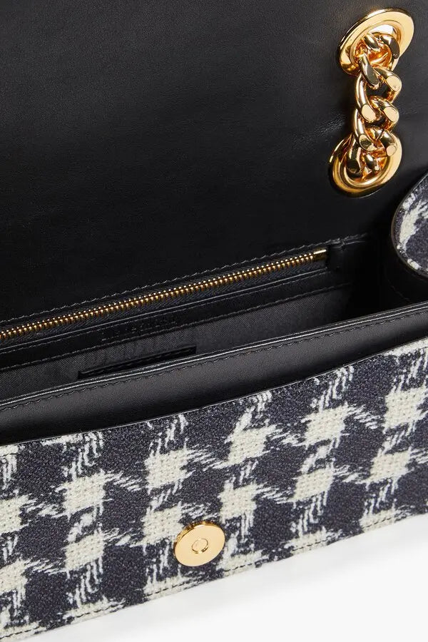 MOSCHINO EMBELLISHED HOUNDSTOOTH TWEED SHOULDER BAG