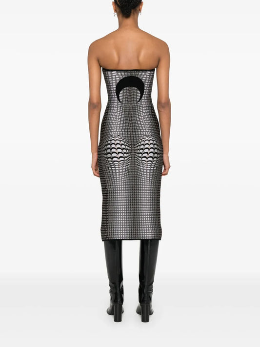 MARINE SERRE MOON-PRINT JACQUARD MIDI DRESS
