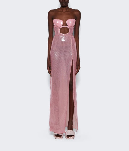 NENSI DOJAKA SEQUINED LONG FITTED DRESS