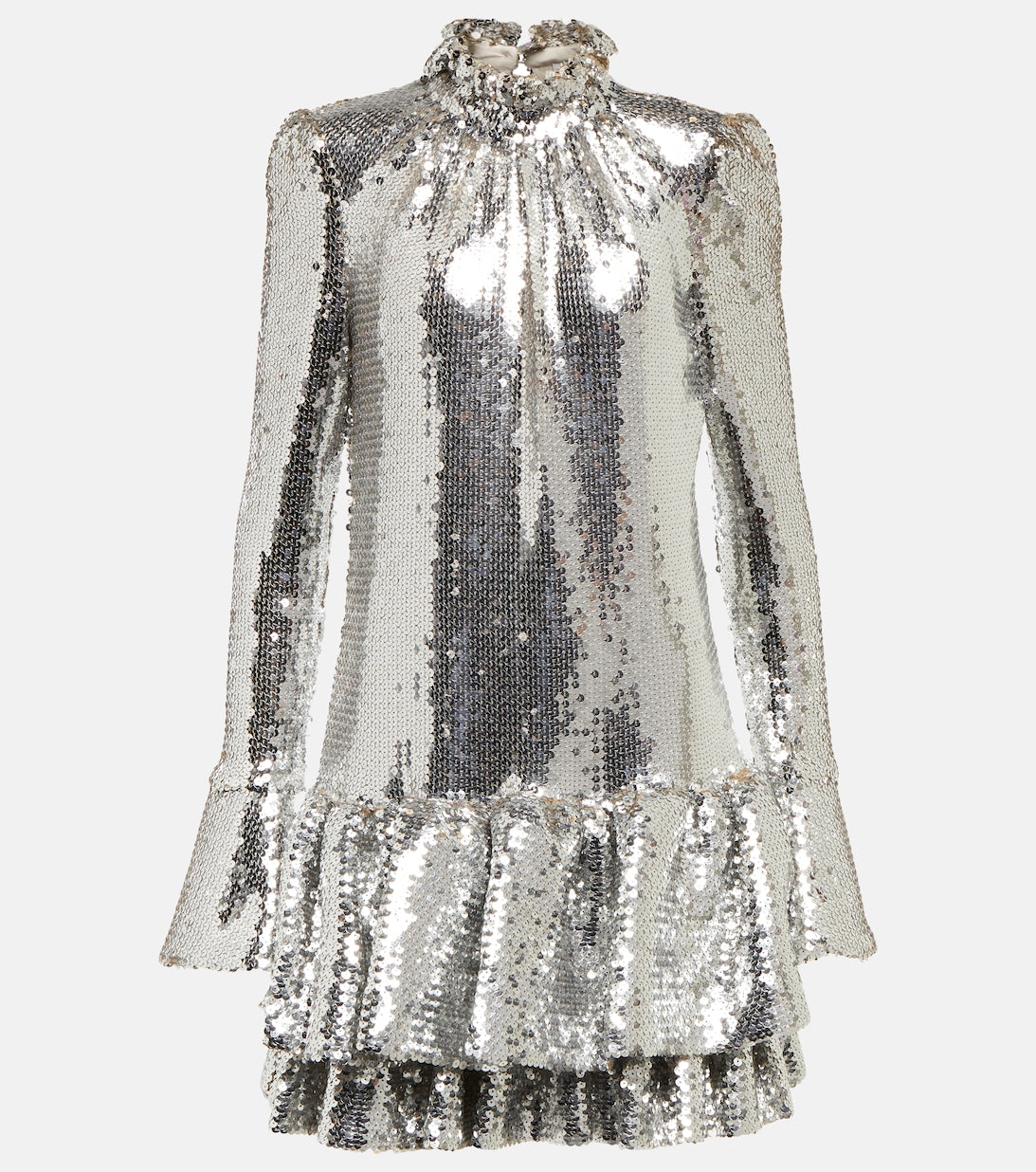 PACO RABANNE RUFFLE-TRIMMED SEQUINED MINIDRESS