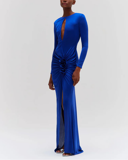 PATBO METALLIC JERSEY KEYHOLE MAXI DRESS