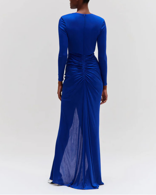 PATBO METALLIC JERSEY KEYHOLE MAXI DRESS