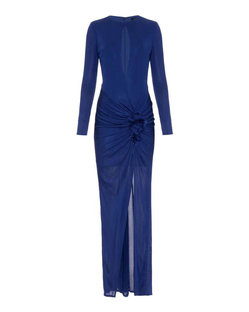 PATBO METALLIC JERSEY KEYHOLE MAXI DRESS