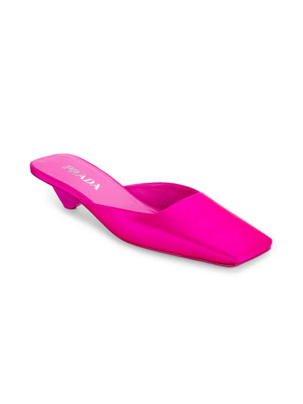 PRADA 25MM SATIN SQUARE TOE MULES