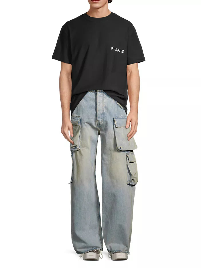 PURPLE BRAND RELAXED DOUBLE CARGO WIDE LEG JEANS