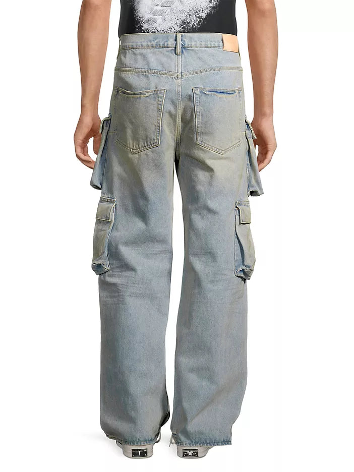 PURPLE BRAND RELAXED DOUBLE CARGO WIDE LEG JEANS