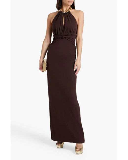 REBECCA VALLANCE PHOENIX RUCHED JERSEY HALTERNECK GOWN