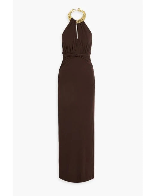 REBECCA VALLANCE PHOENIX RUCHED JERSEY HALTERNECK GOWN