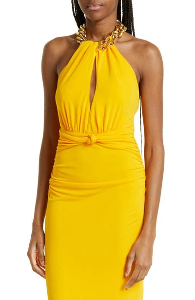 REBECCA VALLANCE PHOENIX RUCHED JERSEY HALTERNECK GOWN
