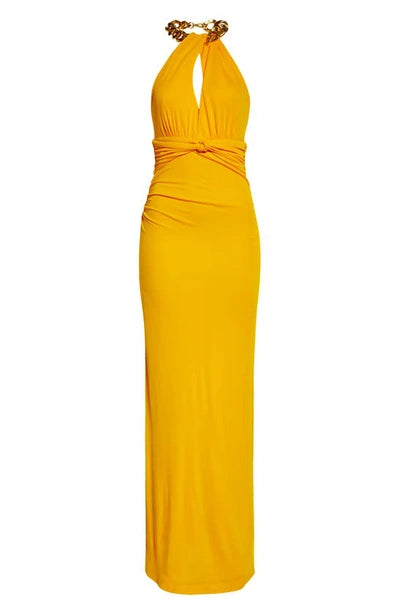 REBECCA VALLANCE PHOENIX RUCHED JERSEY HALTERNECK GOWN