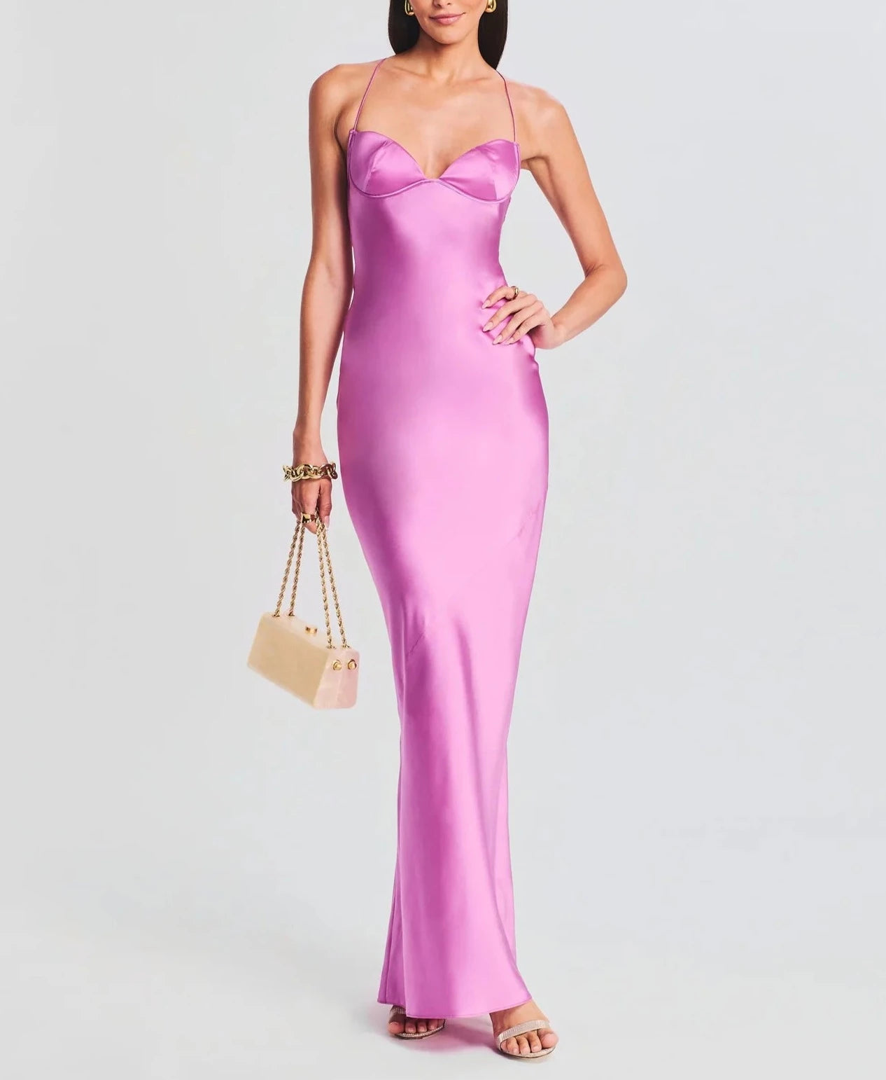 ANDIE SATIN HALTER DRESS HOT PINK