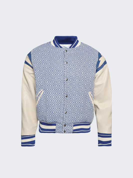 RHUDE JACQUARD LIGHTNING KNIT AND LEATHER BOMBER