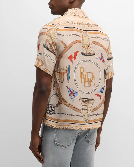 RHUDE NAUTICAL-PRINT SILK PRINT CAMP SHIRT