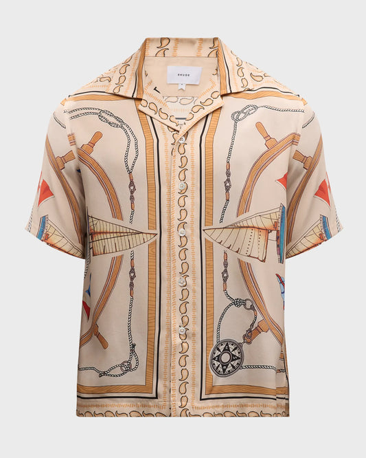 RHUDE NAUTICAL-PRINT SILK PRINT CAMP SHIRT