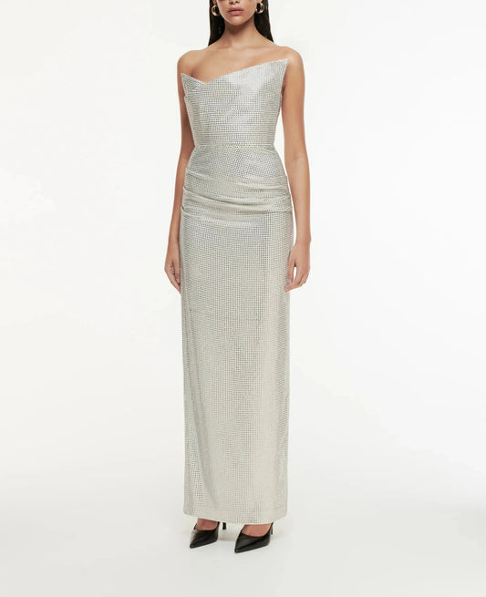 ROLAND MOURET ASYMMETRIC DIAMANTÉ GOWN
