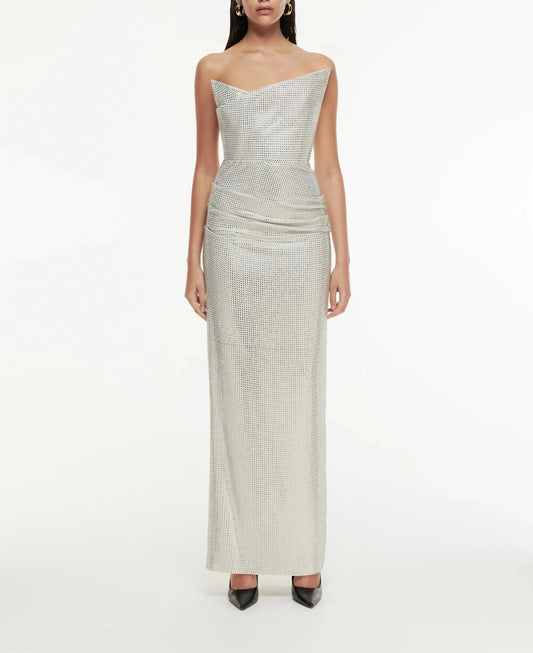 ROLAND MOURET ASYMMETRIC DIAMANTÉ GOWN