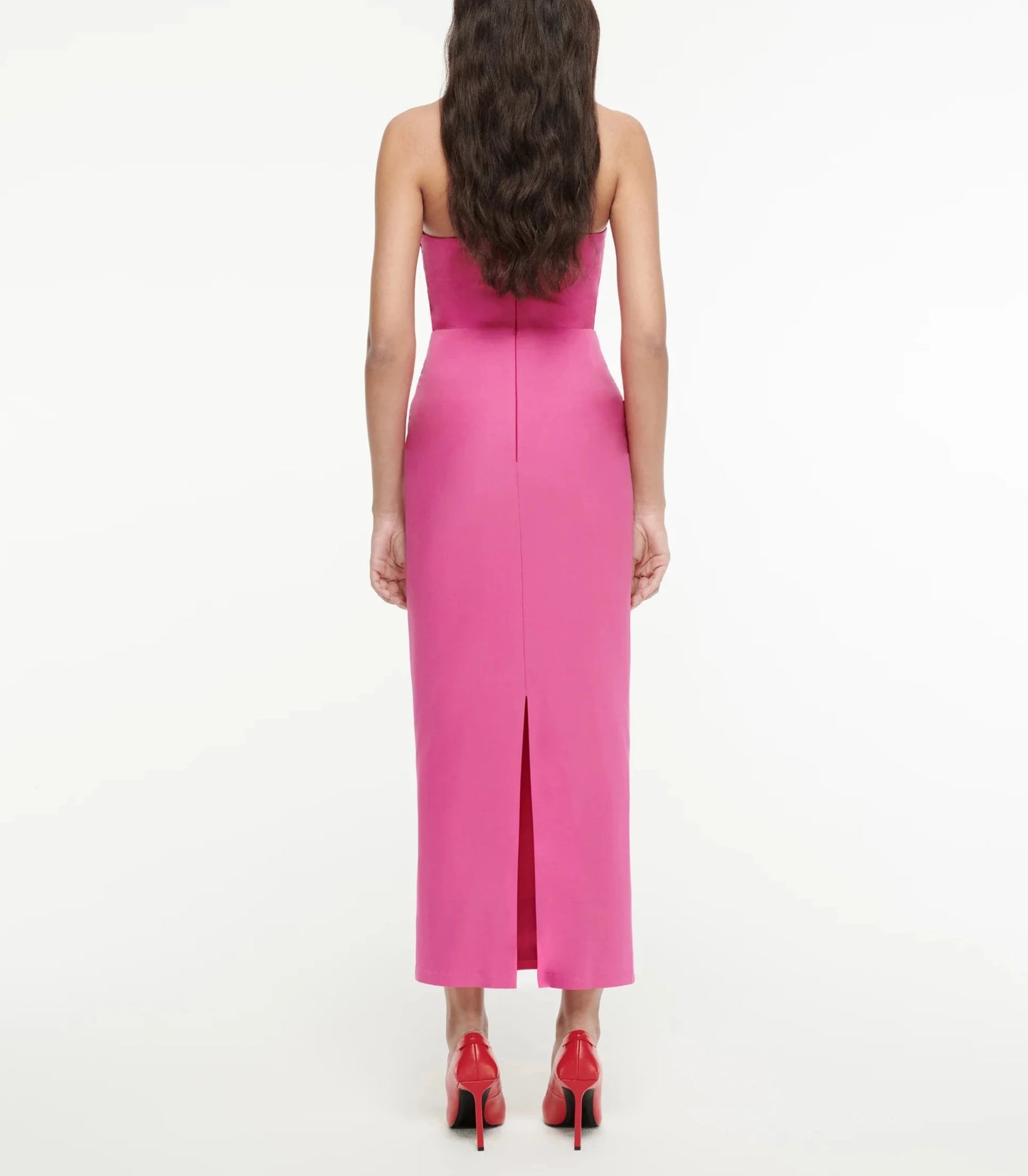 ROLAND MOURET ASYMMETRIC GEOMETRIC SILK WOOL MIDI DRESS