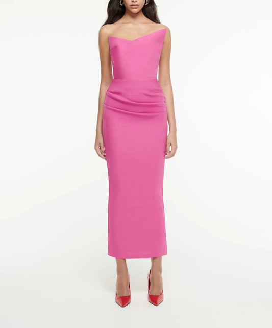 ROLAND MOURET ASYMMETRIC GEOMETRIC SILK WOOL MIDI DRESS