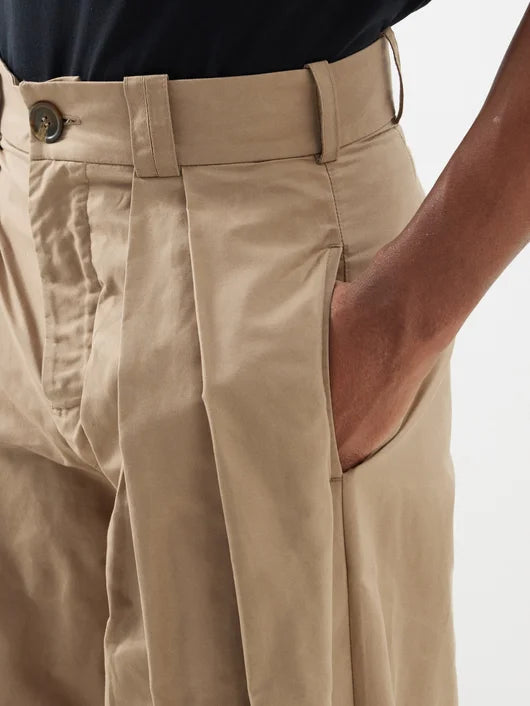 S.S. DALEY ALEXANDER PLEATED BEIGE WIDE-LEG TROUSERS