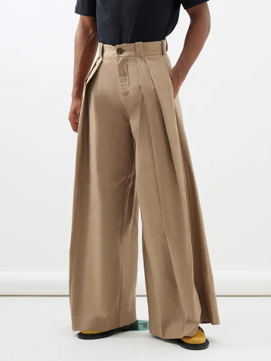 S.S. DALEY ALEXANDER PLEATED BEIGE WIDE-LEG TROUSERS