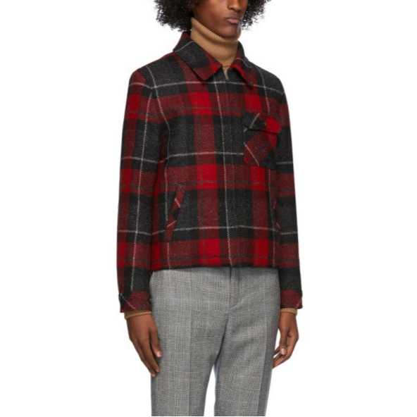SAINT LAURENT PLAID WOOL TRUCKET JACKET