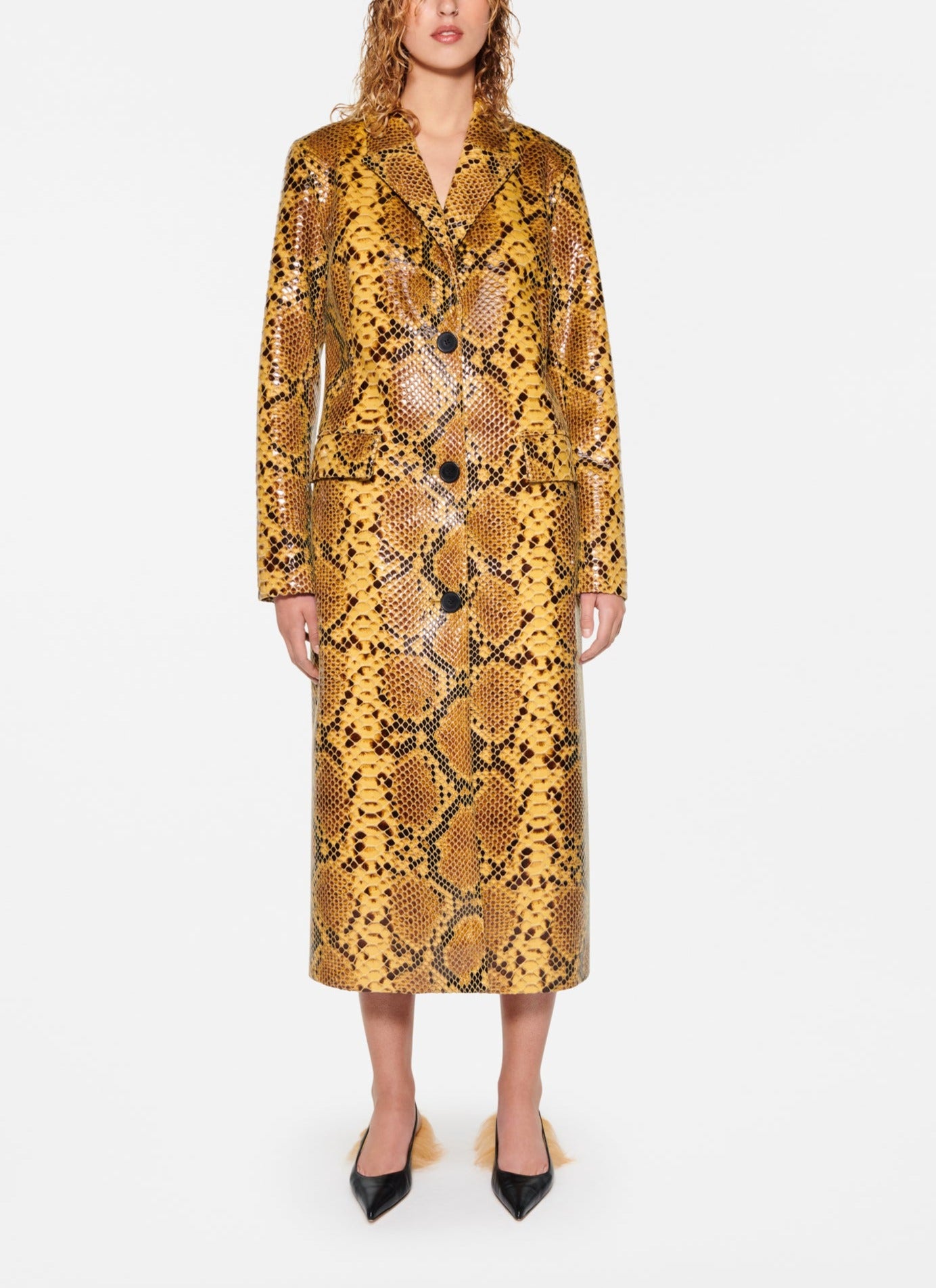 STAND STUDIO ZOIE FAUX SNAKE-EFFECT LEATHER COAT