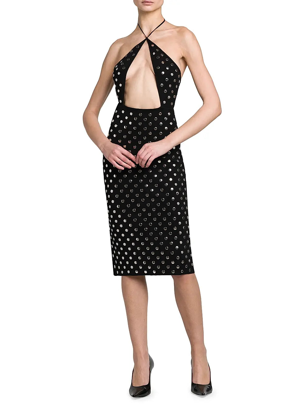STELLA MCCARTNEY STUDDED CUT-OUT HALTER MIDI DRESS