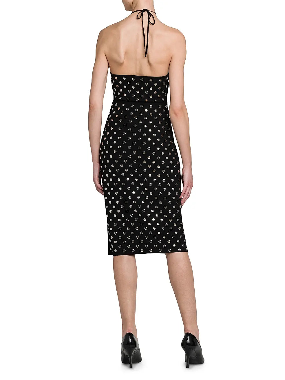 STELLA MCCARTNEY STUDDED CUT-OUT HALTER MIDI DRESS