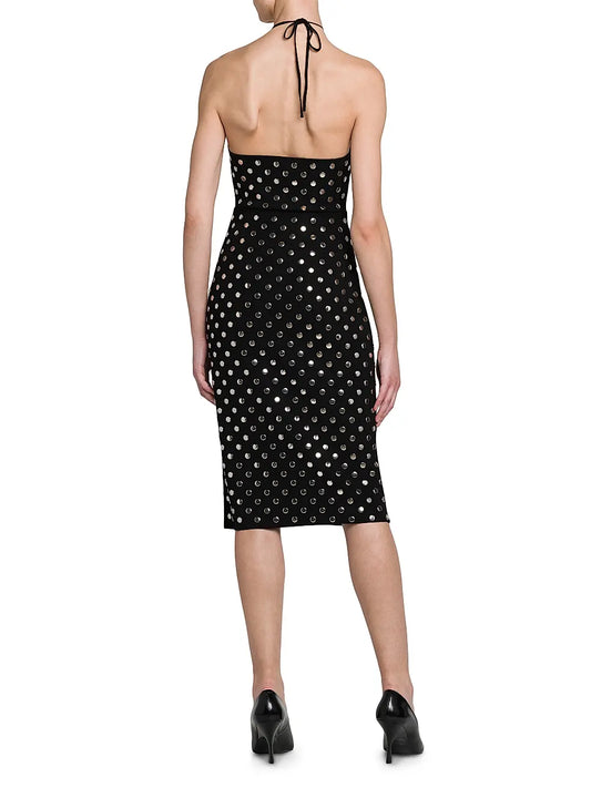 STELLA MCCARTNEY STUDDED CUT-OUT HALTER MIDI DRESS
