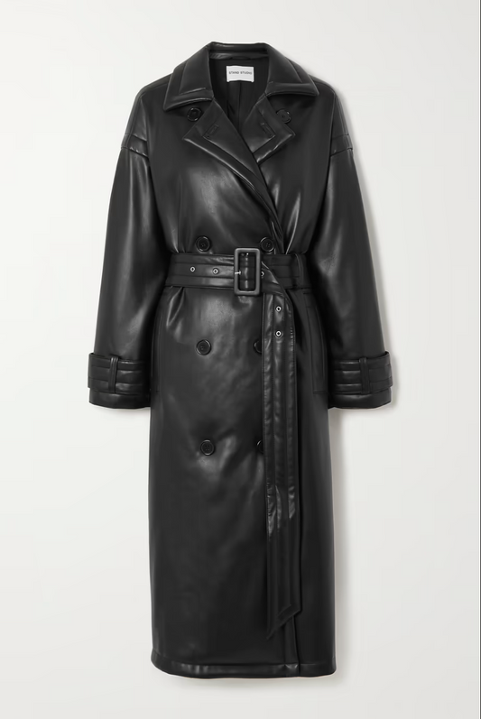 STAND STUDIO PADDED FAUX LEATHER TRENCH COAT