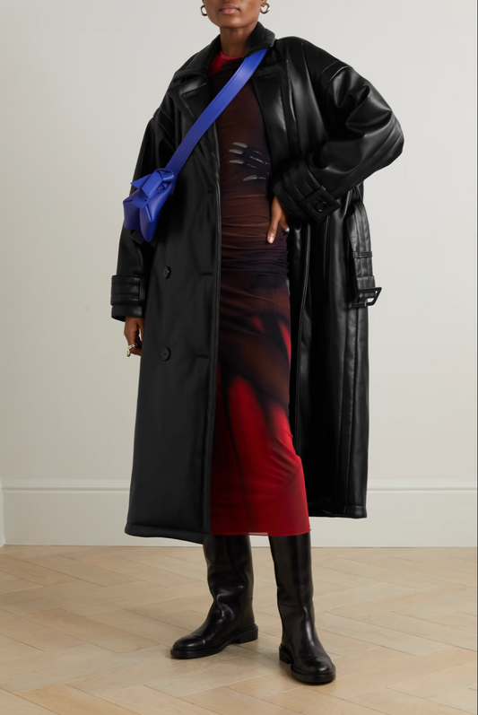 STAND STUDIO PADDED FAUX LEATHER TRENCH COAT