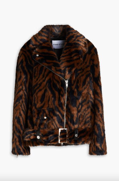 STAND STUDIO ZEBRA-PRINT FAUX FUR BIKER JACKET