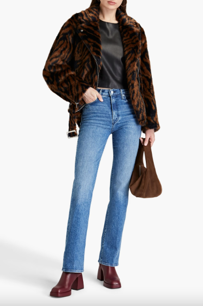 STAND STUDIO ZEBRA-PRINT FAUX FUR BIKER JACKET