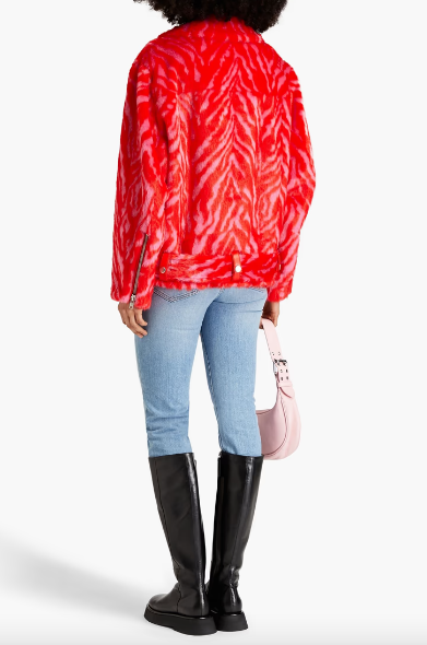 STAND STUDIO ZEBRA-PRINT FAUX FUR BIKER JACKET