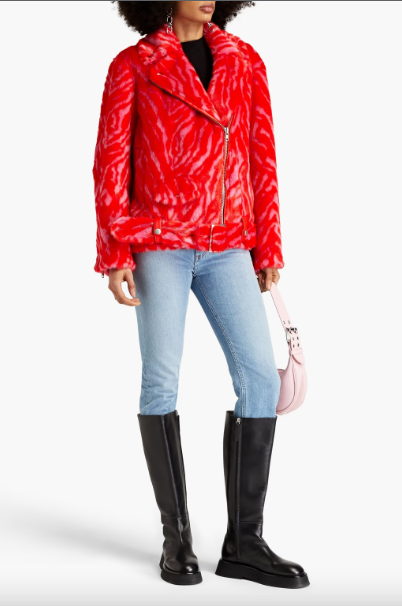 STAND STUDIO ZEBRA-PRINT FAUX FUR BIKER JACKET