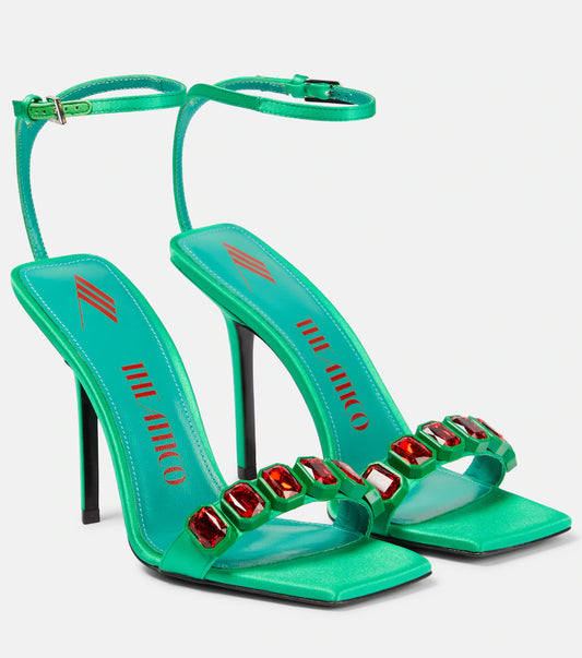 THE ATTICO SIENNA EMBELLISHED SATIN SANDALS
