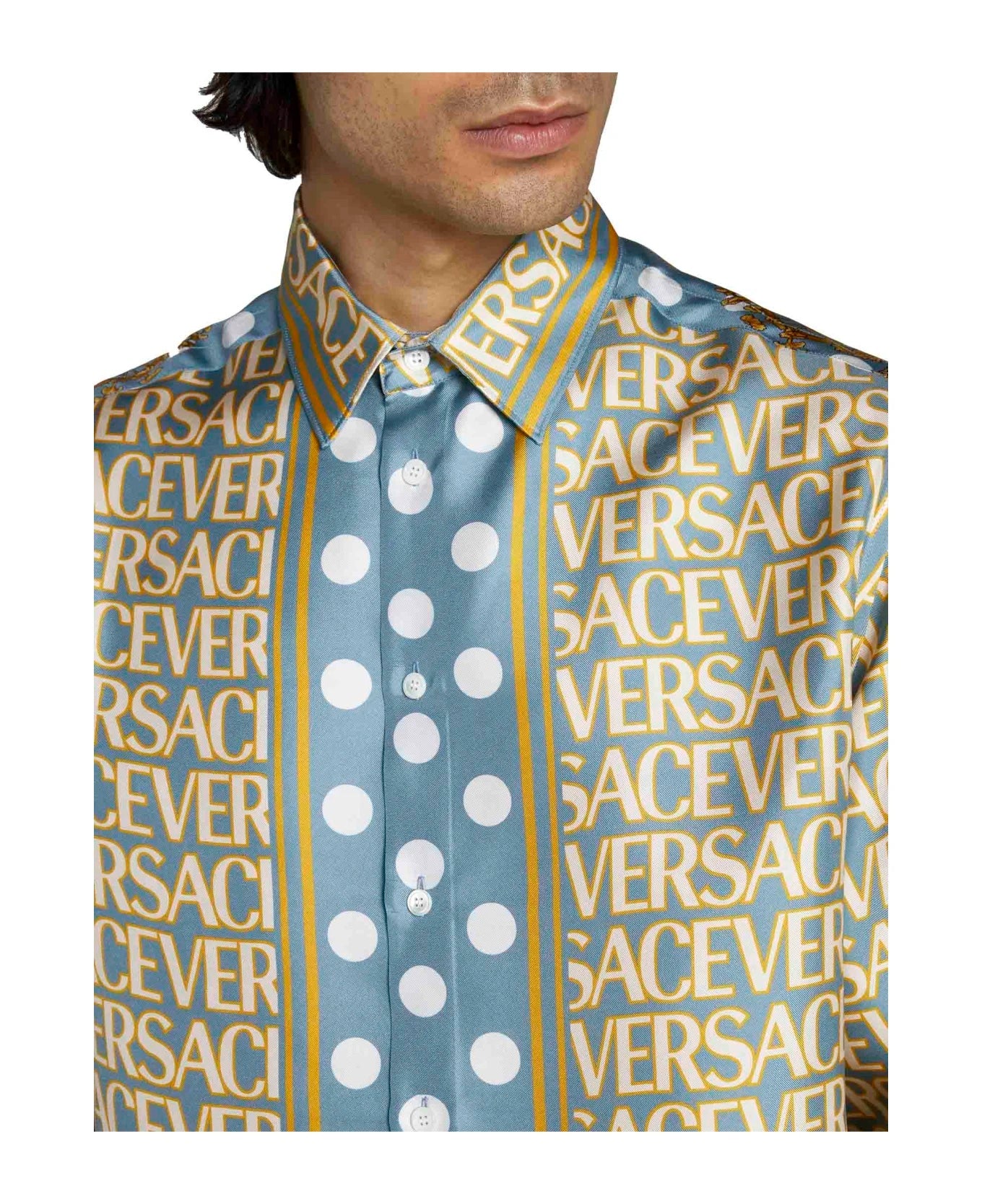 VERSACE LOGO POLKA DOT SILK SHIRT