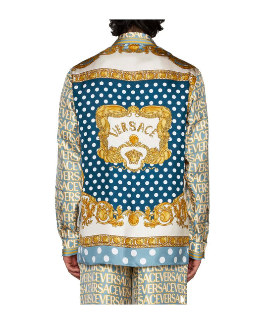 VERSACE LOGO POLKA DOT SILK SHIRT