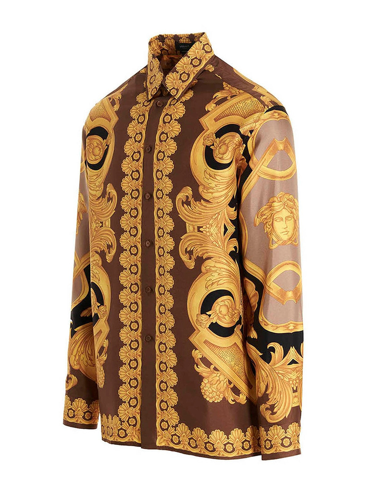 VERSACE GOLD/BEIGE BAROCCO PRINT SILK SHIRT