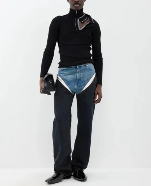 Y-PROJECT DOUBLE-COLLAR KNIT SWEATER