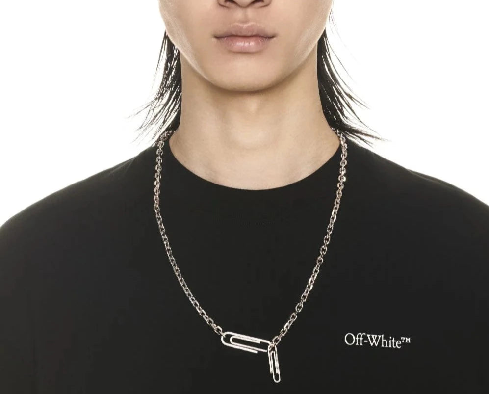 OFF-WHITE TEXTURE SILVER PAPERCLIP NECKLACE